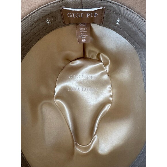 Gigi Pip Cara Loren Pencil Wide Brim Hat Tan 100% Australian Wool Size 59 main image 6